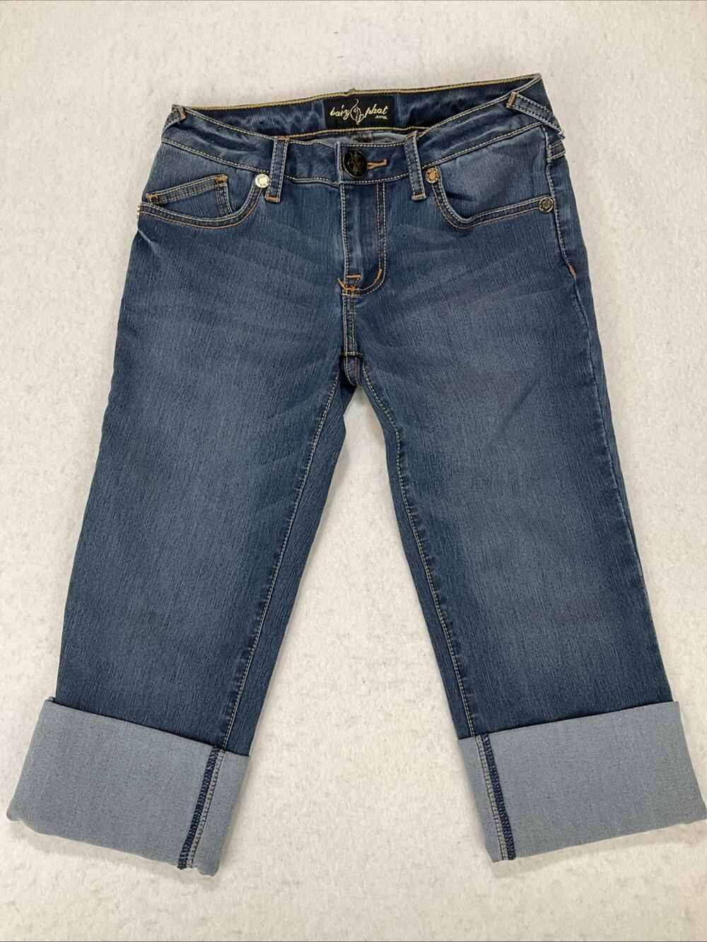 Vintage Y2K Baby Phat Low Rise Cropped Capri Jeans Womens 3 Blue Cuffed Stretch